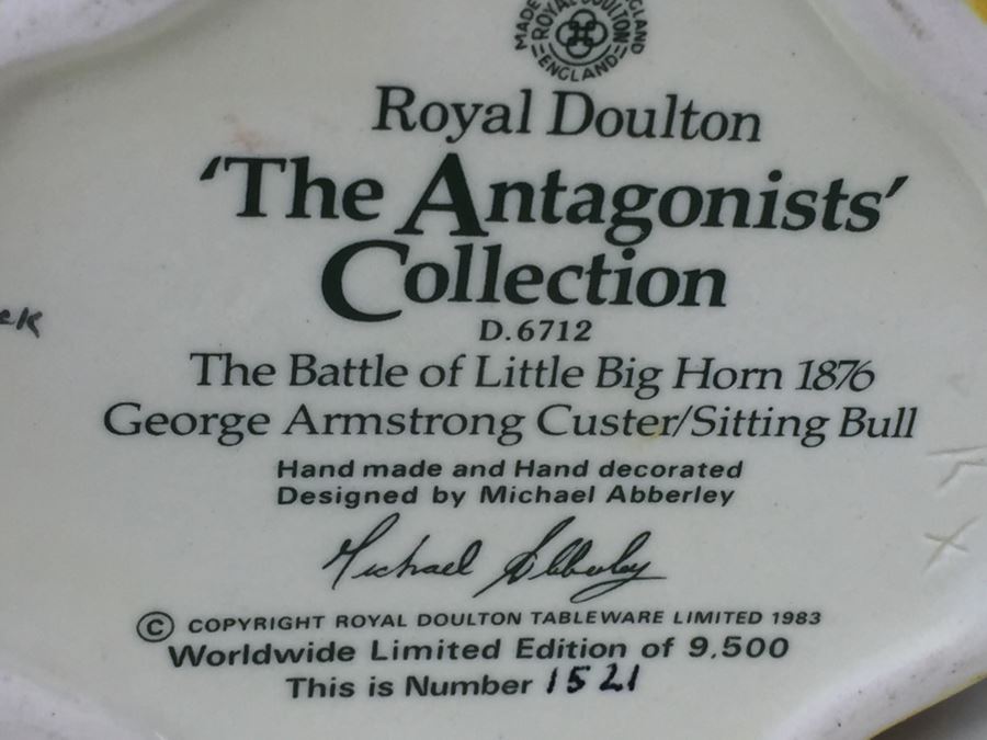 Royal Doulton Large The Antagonists' Collection The Battle Of Little Big Horn 1876 'George Armstrong Custer/Sitting Bull' D6712 Character Jug 1983 Limited Edition 1,521 Of 9,500 [Photo 13]
