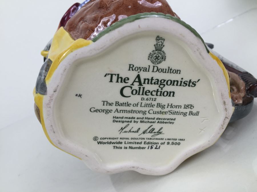 Royal Doulton Large The Antagonists' Collection The Battle Of Little Big Horn 1876 'George Armstrong Custer/Sitting Bull' D6712 Character Jug 1983 Limited Edition 1,521 Of 9,500 [Photo 3]