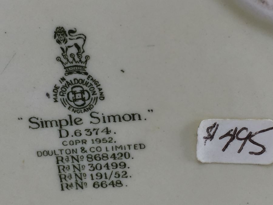 Royal Doulton Large 'Simple Simon' D6374 Character Pitcher 1952 [Photo 12]