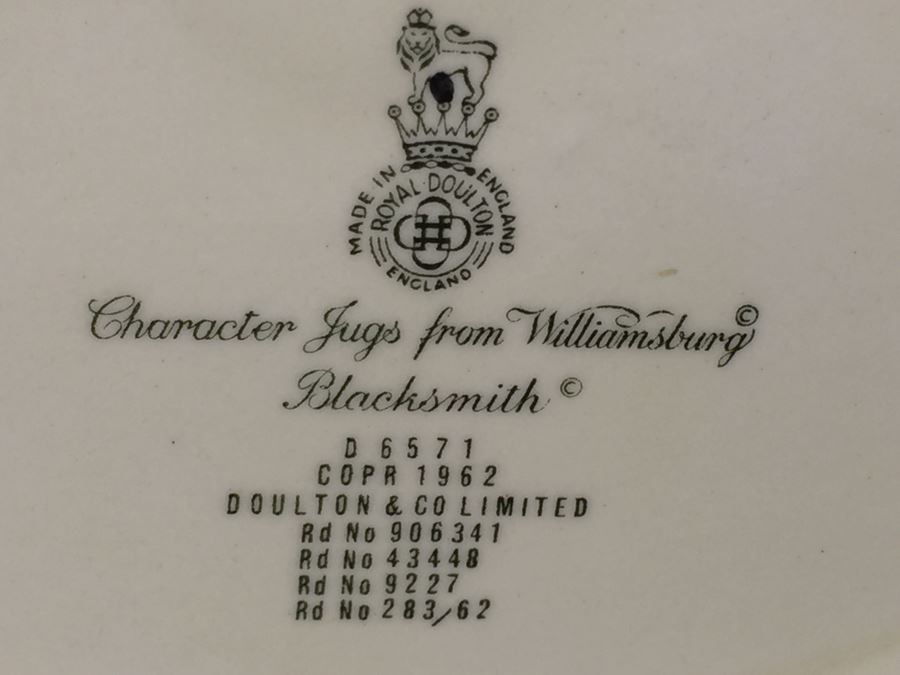 Royal Doulton Large 'Blacksmith' D6571 Character Pitcher 1962 [Photo 12]