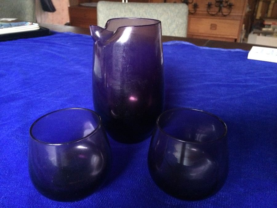 Purple Glass Pitcher and Glasses