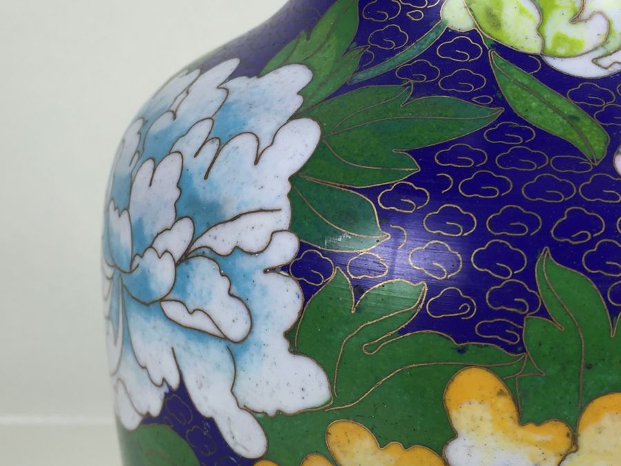Pair Of Tall Blue Chinese Cloisonne Vases [Photo 5]