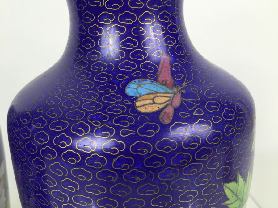 Pair Of Tall Blue Chinese Cloisonne Vases [Photo 17]