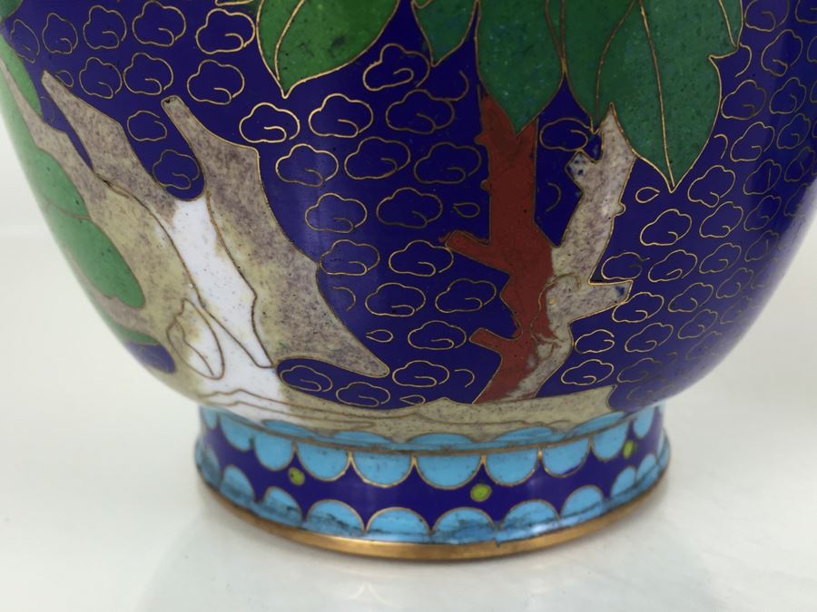 Pair Of Tall Blue Chinese Cloisonne Vases [Photo 8]