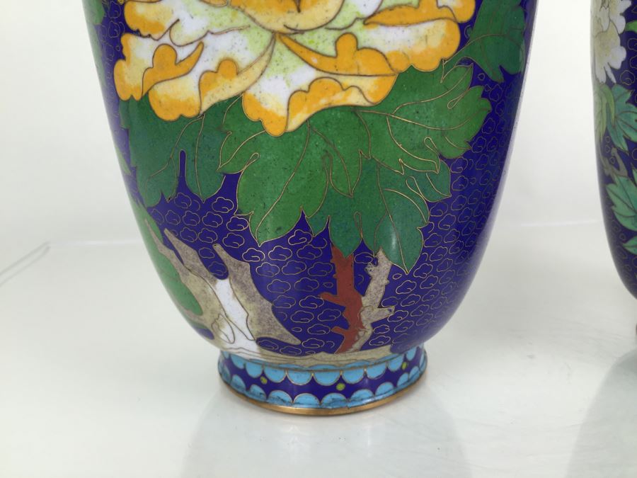 Pair Of Tall Blue Chinese Cloisonne Vases [Photo 7]