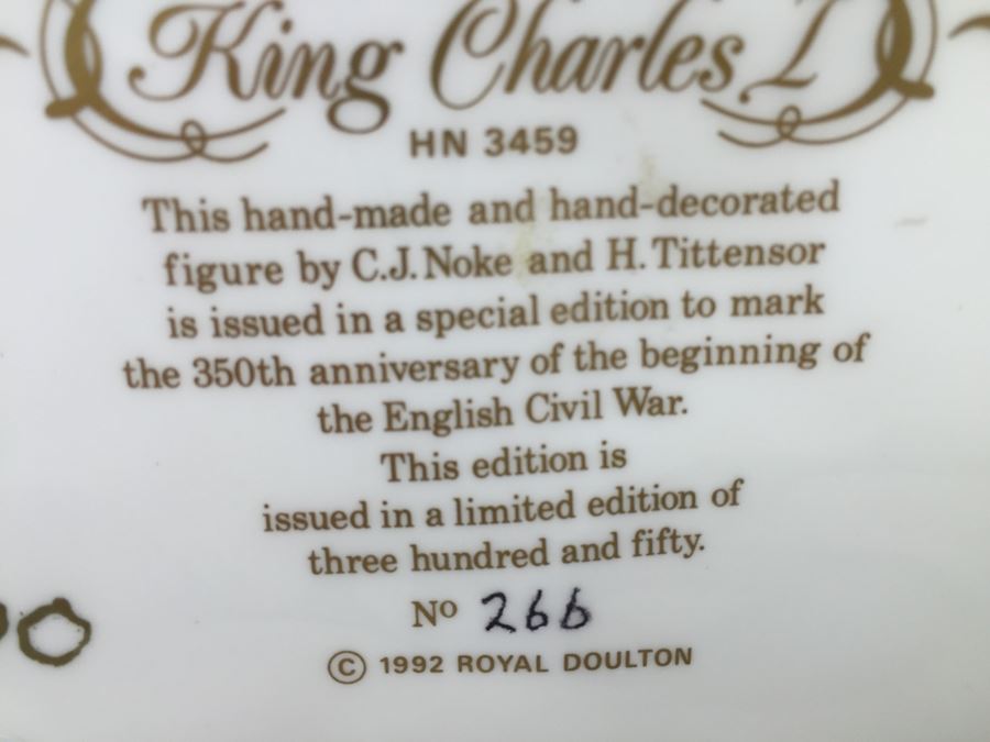 Royal Doulton Large 'King Charles I' HN 3459 Character Figure 1992 Limited Edition 266 Of 350 [Photo 20]
