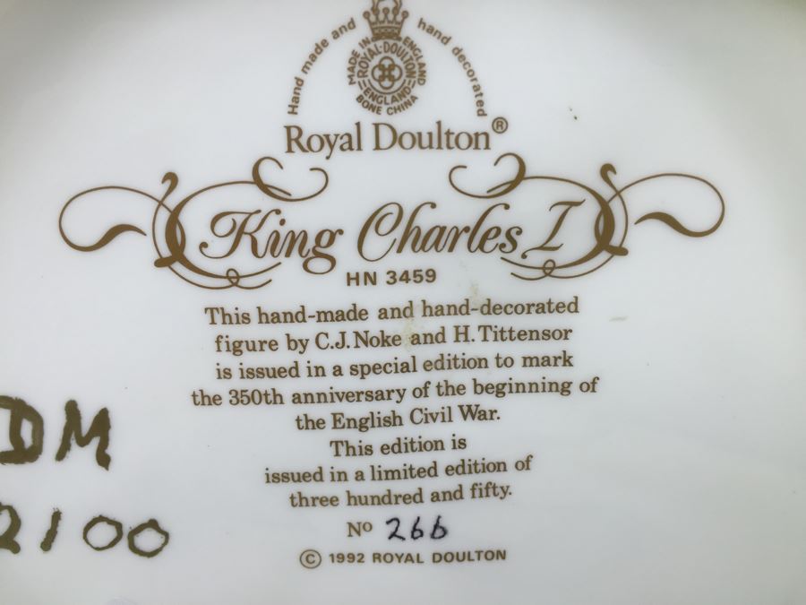 Royal Doulton Large 'King Charles I' HN 3459 Character Figure 1992 Limited Edition 266 Of 350 [Photo 21]