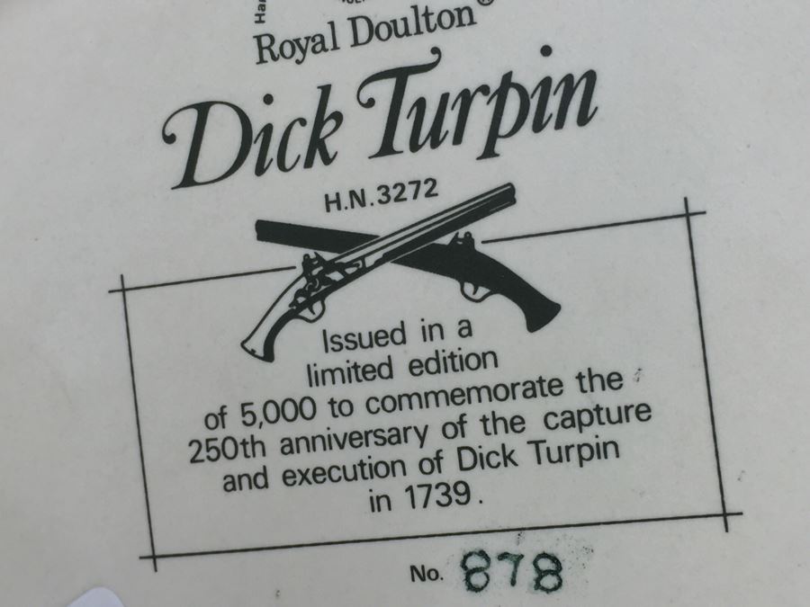Royal Doulton Large 'Dick Turpin' HN3272 Character Jug 1989 Limited Edition 878 Of 5,000 Matte Finish [Photo 3]