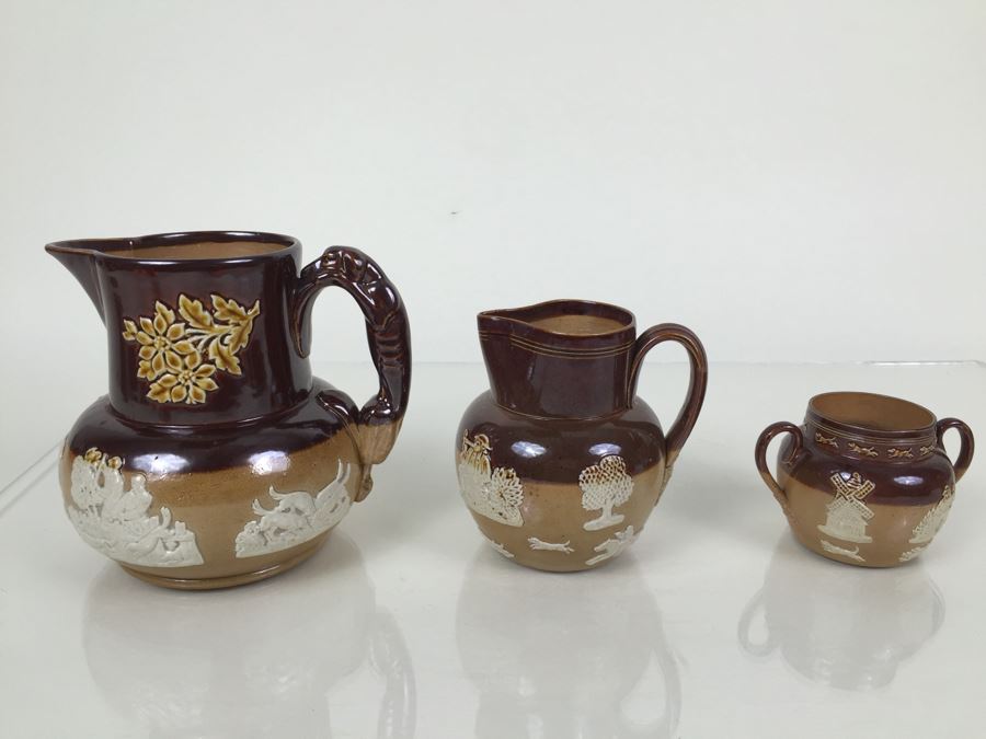 (3) Royal Doulton Relief Pitchers Jugs Handled [Photo 22]