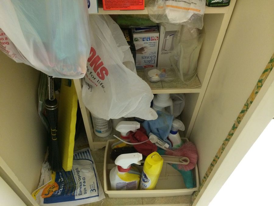 Contents of Cleaning Closet with Wooden Shelf [Photo 2]