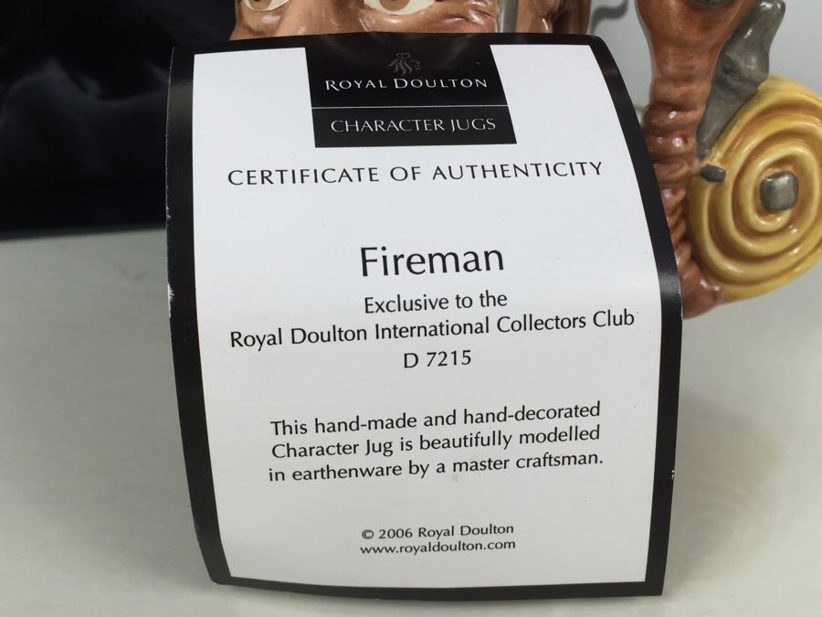 Royal Doulton Large 'Fireman' D7215 Character Jug With Box Signed 2007 Exclusively For The Royal Doulton International Collectors Club [Photo 14]