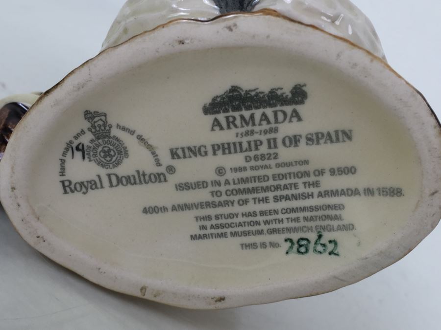 Royal Doulton Small Armada 'King Philip II of Spain' D6822 Character Jug 1988 Limited Edition 2,862 Of 9,500 [Photo 3]
