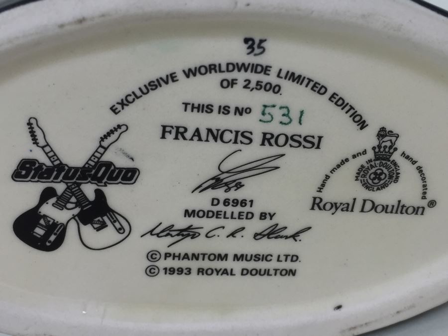 Royal Doulton Medium 'Francis Rossi' D6961 Character Jug 1993 Limited Edition 531 Of 2,500 [Photo 10]