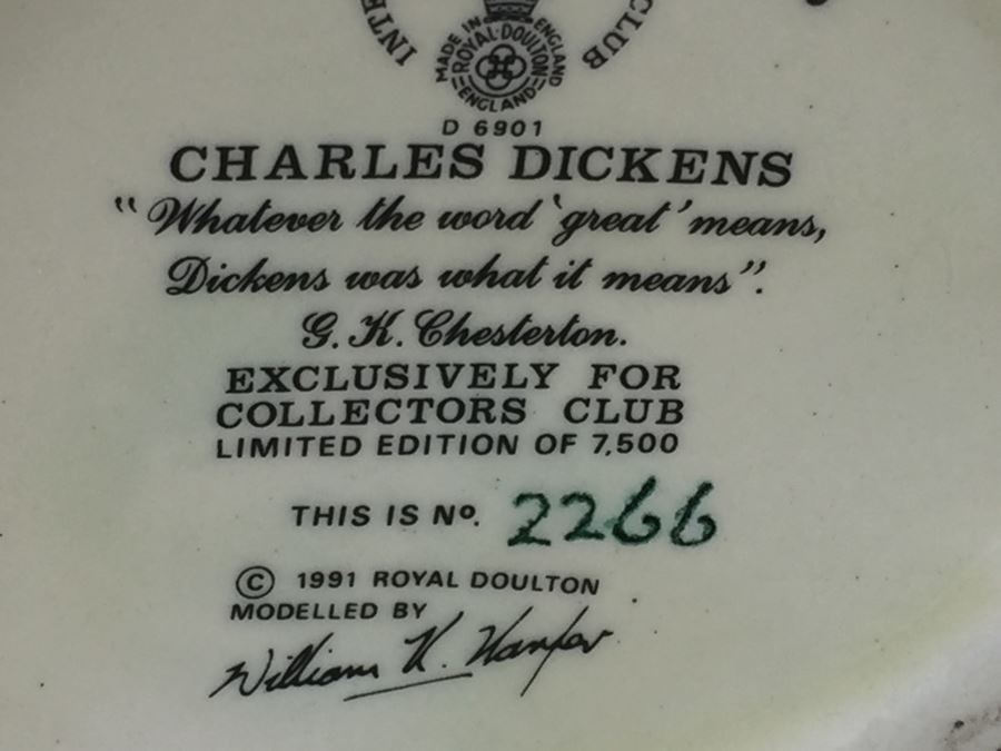 Royal Doulton Medium 'Charles Dickens' D6901 Character Jug 1991 Limited Edition 2,266 Of 7,500 [Photo 12]