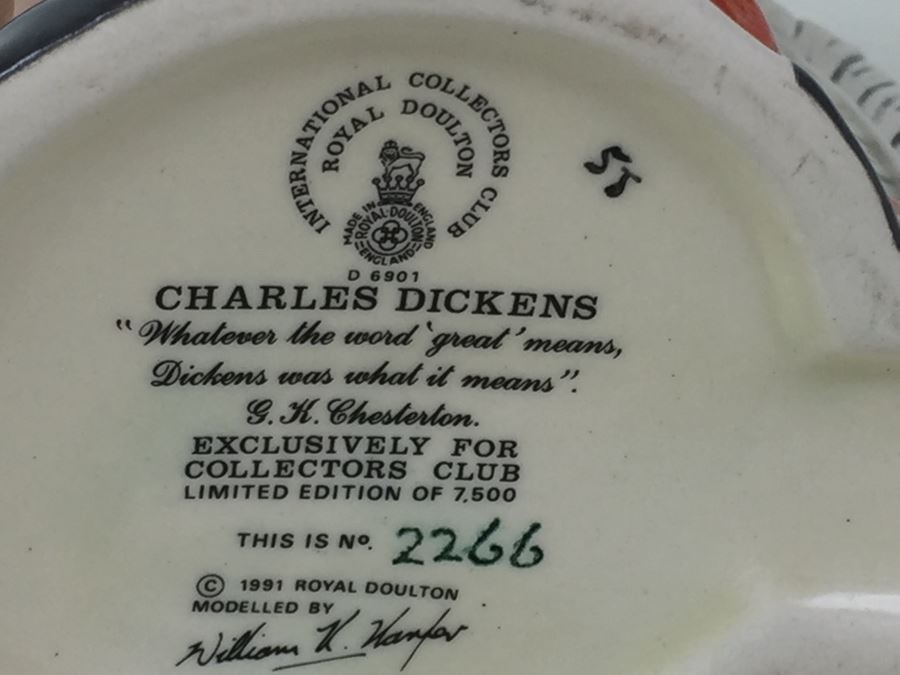 Royal Doulton Medium 'Charles Dickens' D6901 Character Jug 1991 Limited Edition 2,266 Of 7,500 [Photo 11]