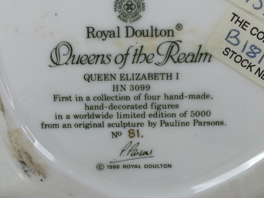 Royal Doulton Figure Queens Of The Realm 'Queen Elizabeth I' HN3099 1986 Limited Edition 81 Of 5,000 [Photo 13]