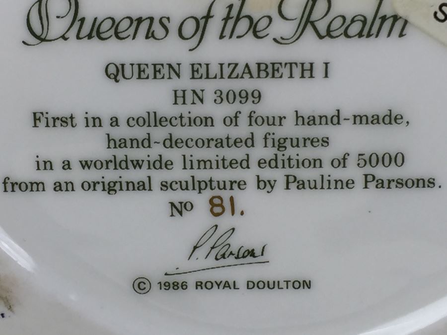 Royal Doulton Figure Queens Of The Realm 'Queen Elizabeth I' HN3099 1986 Limited Edition 81 Of 5,000 [Photo 14]