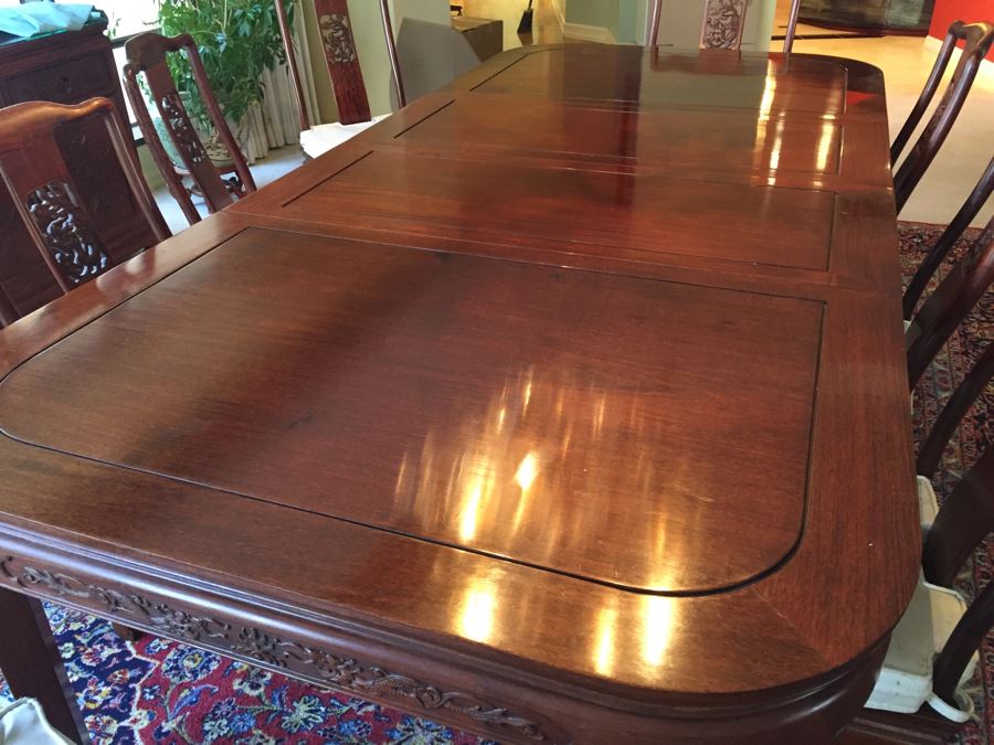 Stunning Chinese Rosewood Dining Table With 8 Rosewood Chairs (2 Armchairs) And 2 Leaves [Photo 27]
