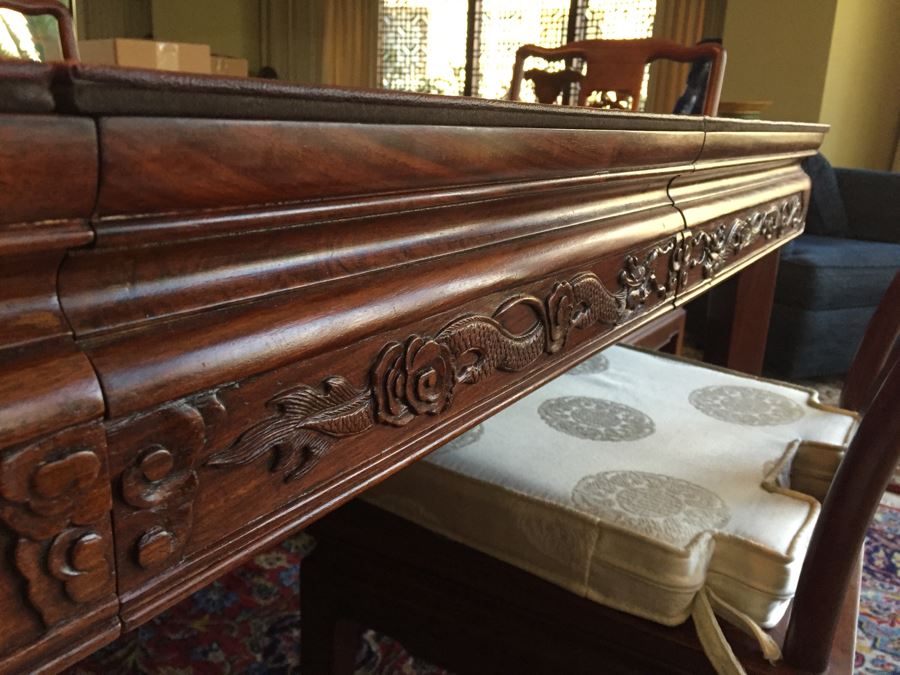 Stunning Chinese Rosewood Dining Table With 8 Rosewood Chairs (2 Armchairs) And 2 Leaves [Photo 10]