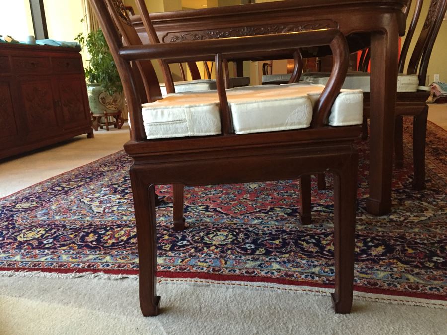 Stunning Chinese Rosewood Dining Table With 8 Rosewood Chairs (2 Armchairs) And 2 Leaves [Photo 17]