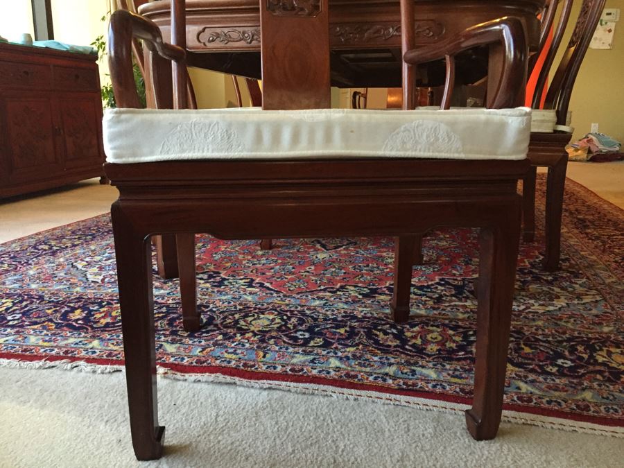 Stunning Chinese Rosewood Dining Table With 8 Rosewood Chairs (2 Armchairs) And 2 Leaves [Photo 19]
