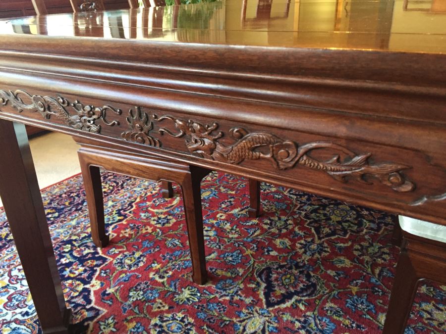 Stunning Chinese Rosewood Dining Table With 8 Rosewood Chairs (2 Armchairs) And 2 Leaves [Photo 23]