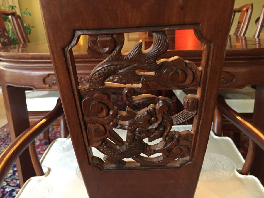 Stunning Chinese Rosewood Dining Table With 8 Rosewood Chairs (2 Armchairs) And 2 Leaves [Photo 16]