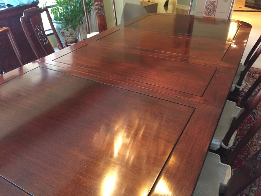 Stunning Chinese Rosewood Dining Table With 8 Rosewood Chairs (2 Armchairs) And 2 Leaves [Photo 29]