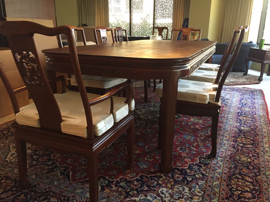 Stunning Chinese Rosewood Dining Table With 8 Rosewood Chairs (2 Armchairs) And 2 Leaves [Photo 5]