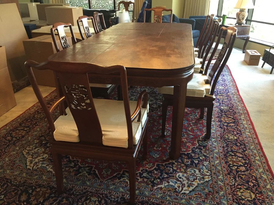 Stunning Chinese Rosewood Dining Table With 8 Rosewood Chairs (2 Armchairs) And 2 Leaves [Photo 4]