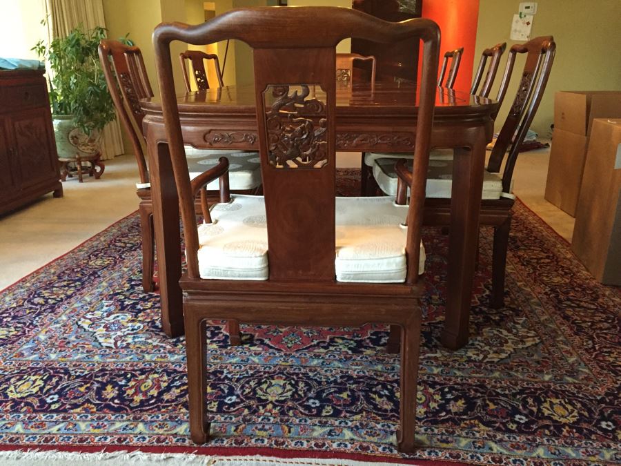 Stunning Chinese Rosewood Dining Table With 8 Rosewood Chairs (2 Armchairs) And 2 Leaves [Photo 3]