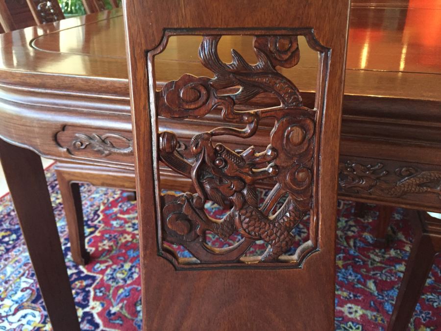 Stunning Chinese Rosewood Dining Table With 8 Rosewood Chairs (2 Armchairs) And 2 Leaves [Photo 22]