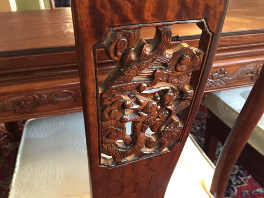 Stunning Chinese Rosewood Dining Table With 8 Rosewood Chairs (2 Armchairs) And 2 Leaves [Photo 8]