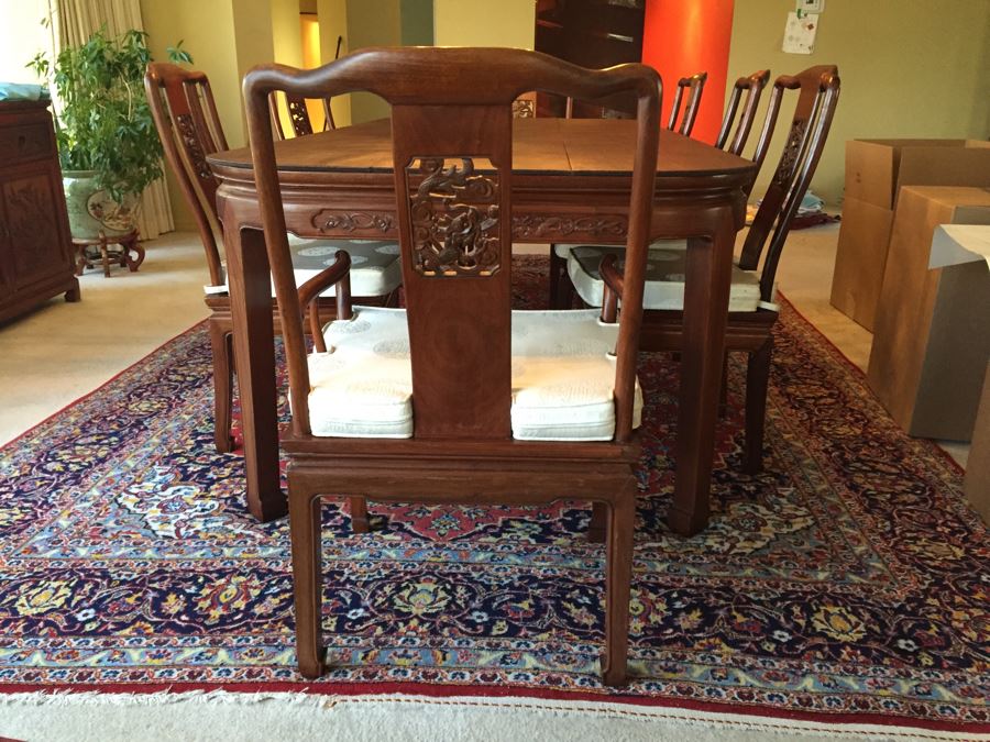 Stunning Chinese Rosewood Dining Table With 8 Rosewood Chairs (2 Armchairs) And 2 Leaves [Photo 12]