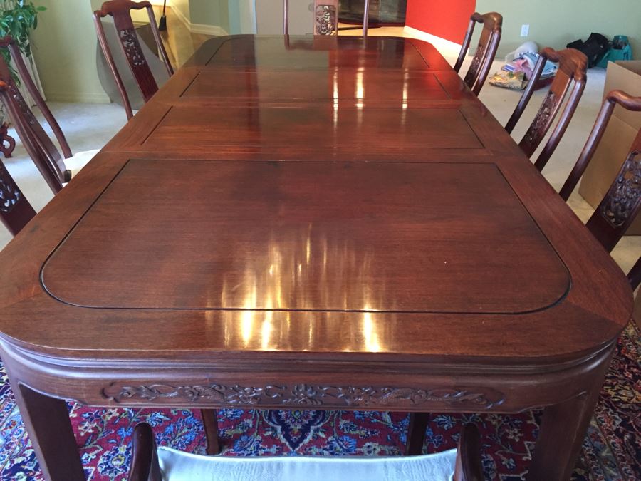 Stunning Chinese Rosewood Dining Table With 8 Rosewood Chairs (2 Armchairs) And 2 Leaves [Photo 15]