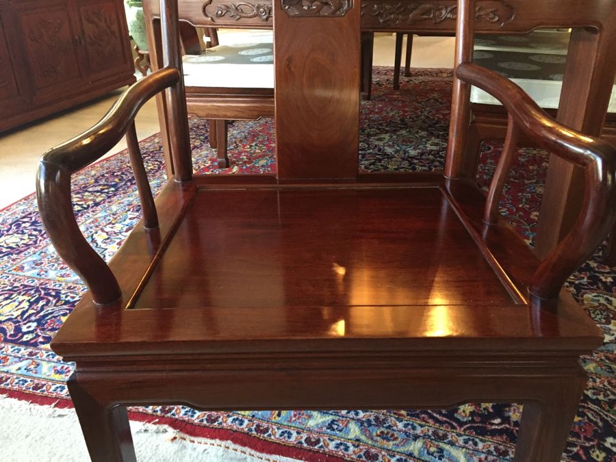 Stunning Chinese Rosewood Dining Table With 8 Rosewood Chairs (2 Armchairs) And 2 Leaves [Photo 20]
