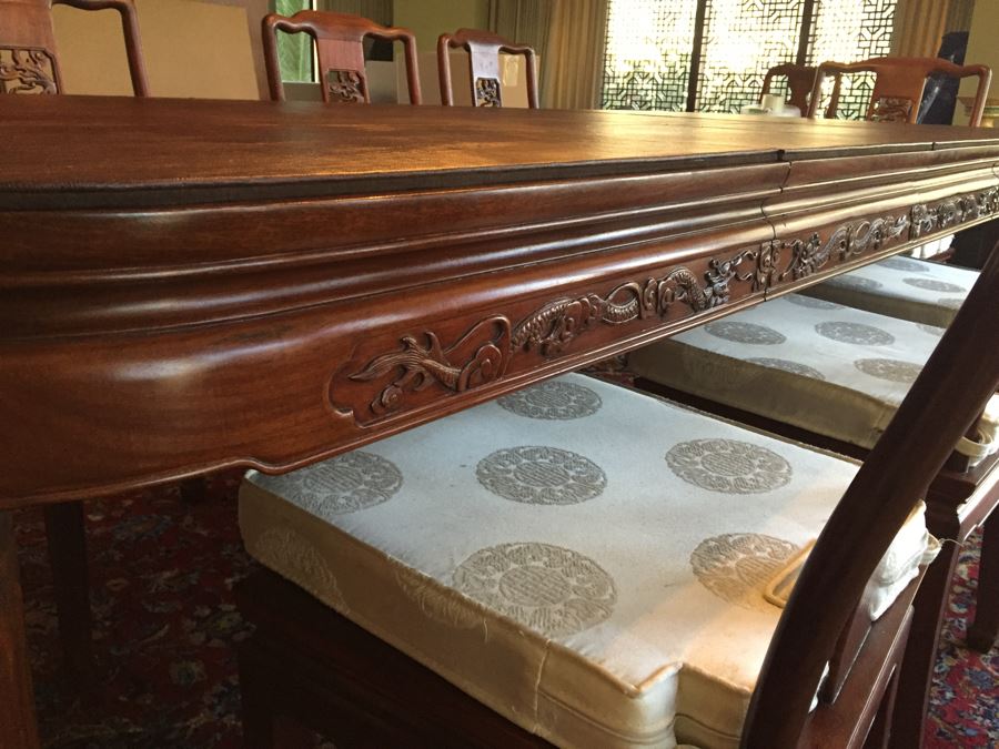 Stunning Chinese Rosewood Dining Table With 8 Rosewood Chairs (2 Armchairs) And 2 Leaves [Photo 7]