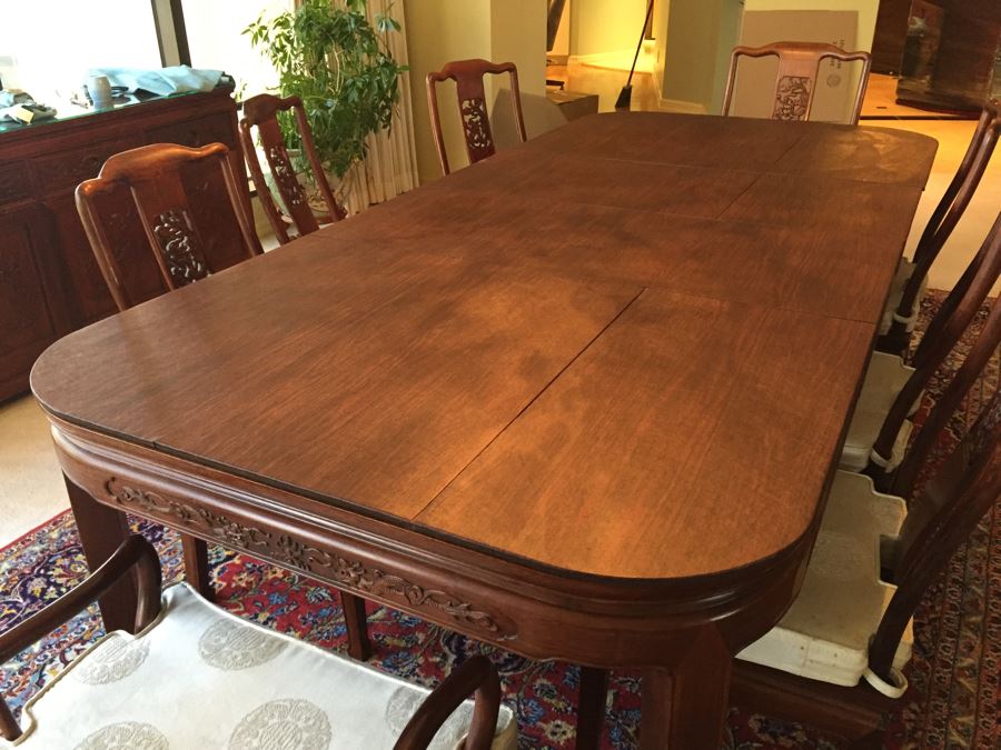 Stunning Chinese Rosewood Dining Table With 8 Rosewood Chairs (2 Armchairs) And 2 Leaves [Photo 14]