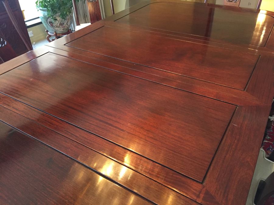 Stunning Chinese Rosewood Dining Table With 8 Rosewood Chairs (2 Armchairs) And 2 Leaves [Photo 28]