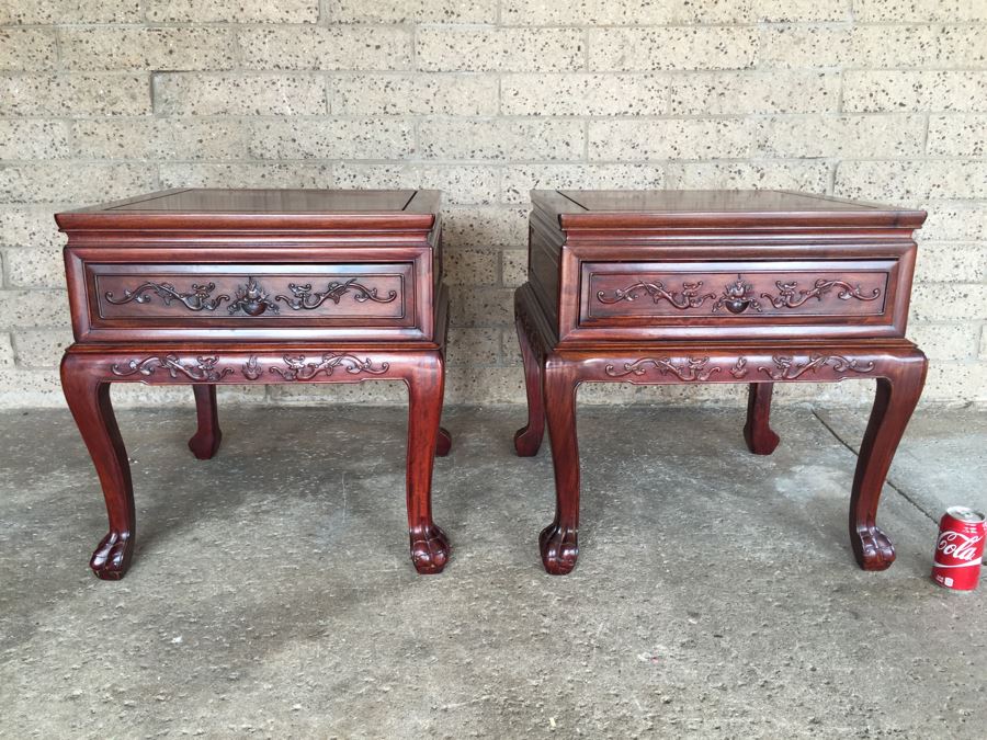 Pair Of Stunning Chinese Rosewood End Tables