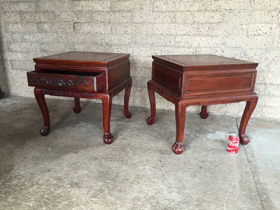 Pair Of Stunning Chinese Rosewood End Tables [Photo 15]