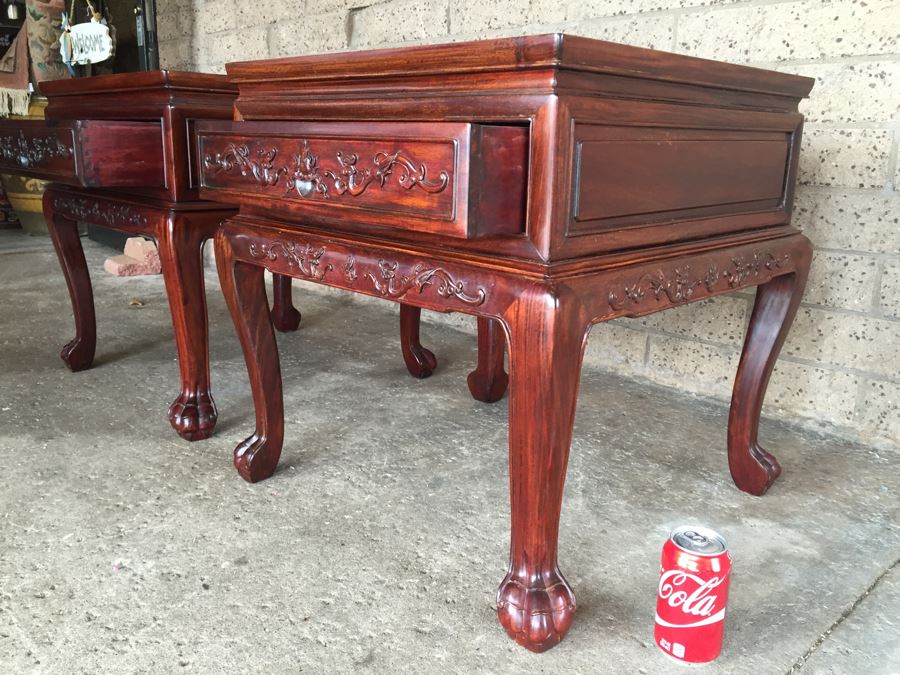 Pair Of Stunning Chinese Rosewood End Tables [Photo 2]