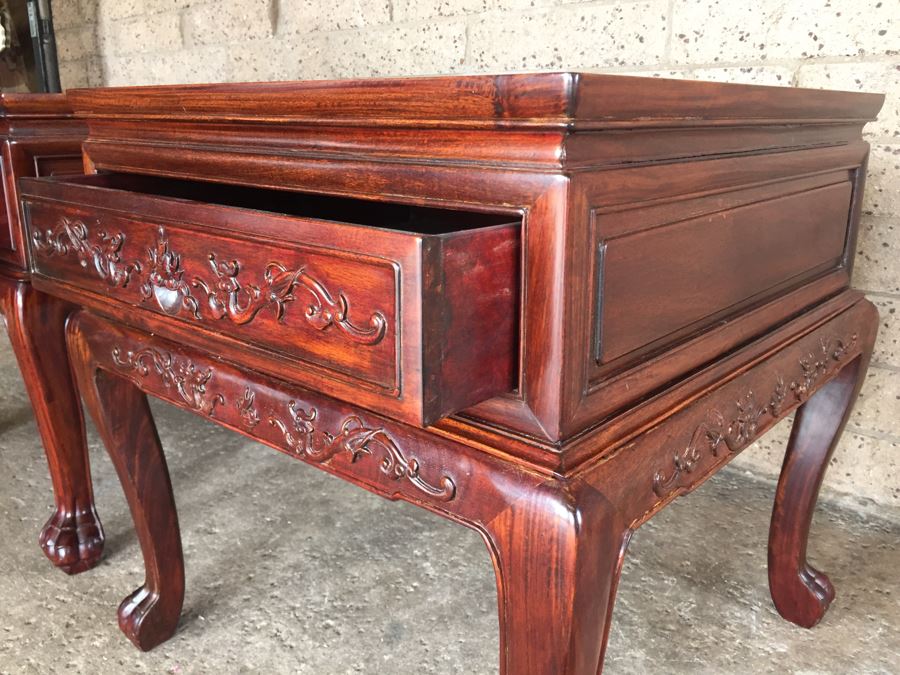 Pair Of Stunning Chinese Rosewood End Tables [Photo 11]