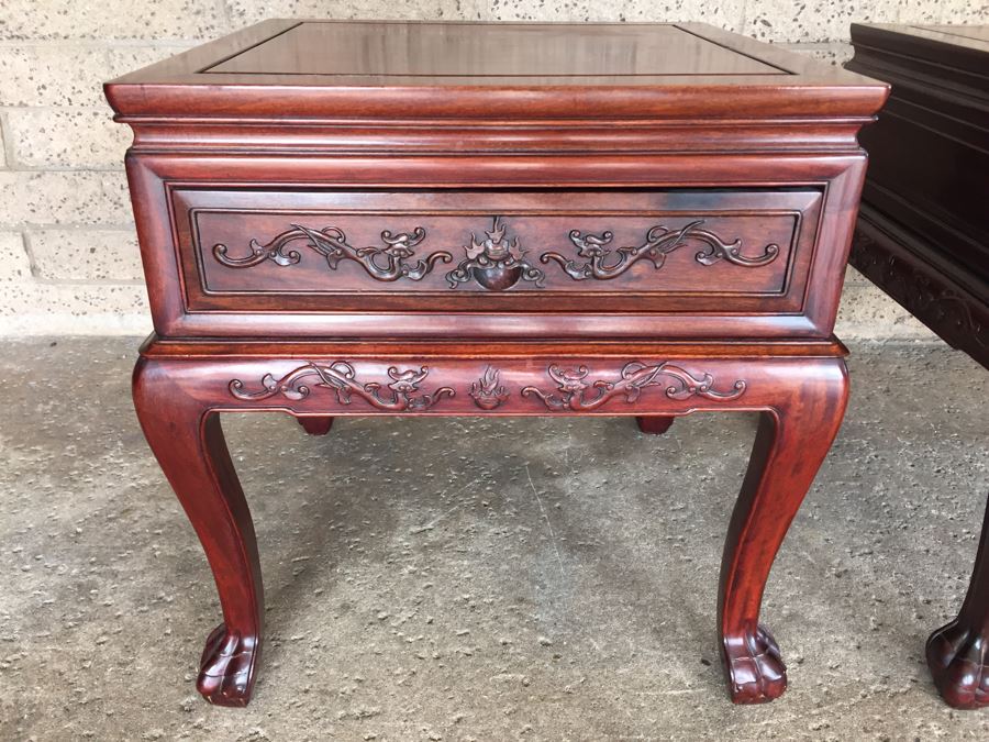 Pair Of Stunning Chinese Rosewood End Tables [Photo 4]
