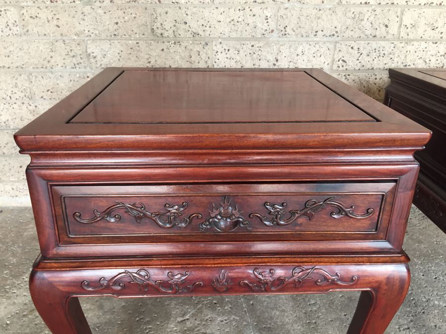 Pair Of Stunning Chinese Rosewood End Tables [Photo 7]
