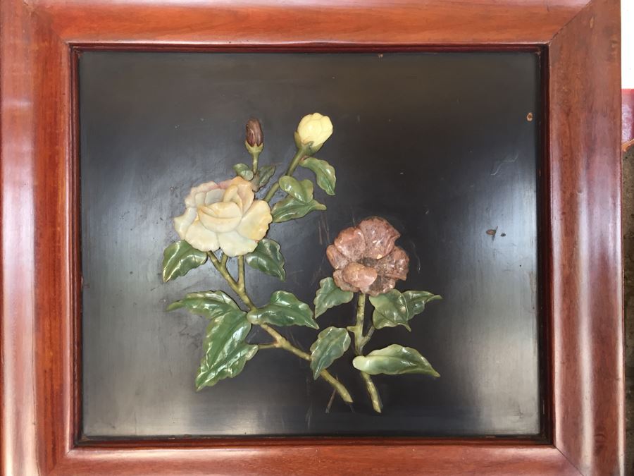 Stunning 6 Panel Chinese Rosewood Screens With Hand Carved Stone Jade Coral Relief Images Of Wildlife Birds Plants [Photo 47]