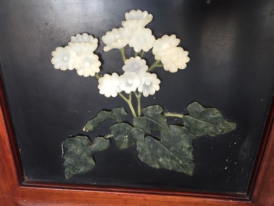 Stunning 6 Panel Chinese Rosewood Screens With Hand Carved Stone Jade Coral Relief Images Of Wildlife Birds Plants [Photo 24]