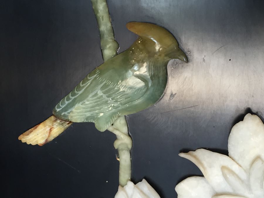 Stunning 6 Panel Chinese Rosewood Screens With Hand Carved Stone Jade Coral Relief Images Of Wildlife Birds Plants [Photo 51]