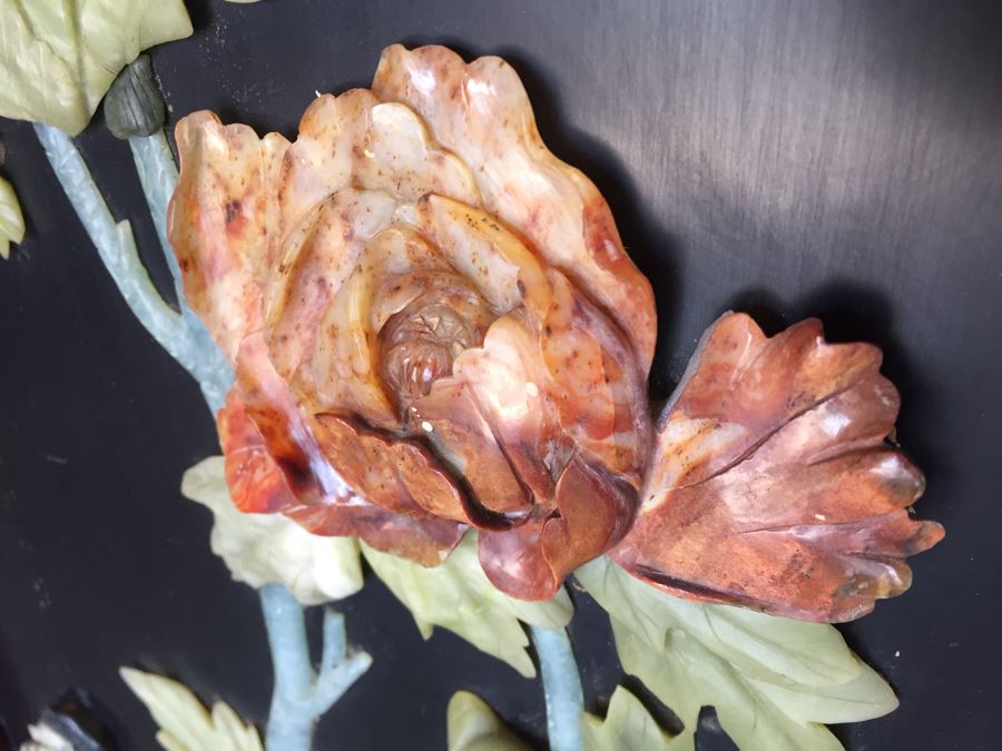 Stunning 6 Panel Chinese Rosewood Screens With Hand Carved Stone Jade Coral Relief Images Of Wildlife Birds Plants [Photo 37]