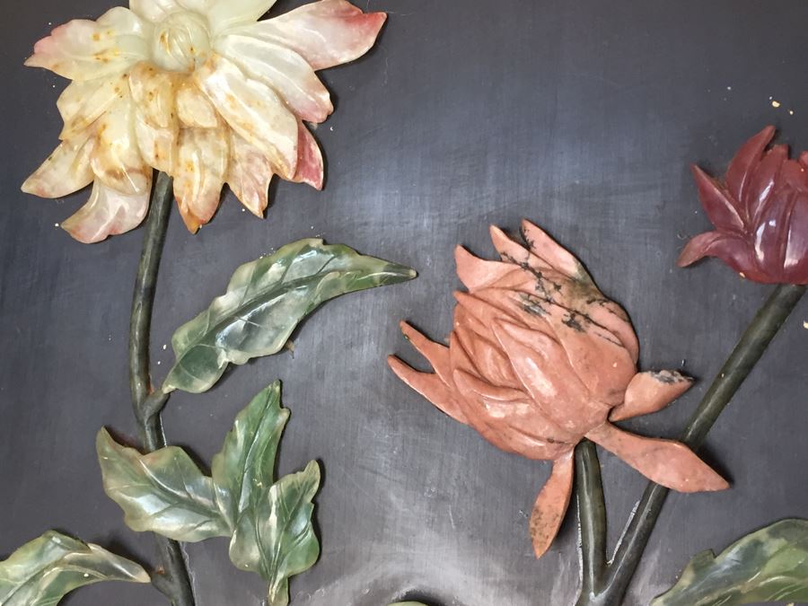 Stunning 6 Panel Chinese Rosewood Screens With Hand Carved Stone Jade Coral Relief Images Of Wildlife Birds Plants [Photo 33]